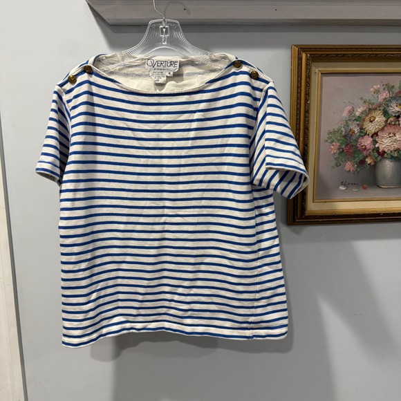 Tops - Overture by Vesna Bricelj Nautical Stripe Tee M Blue White Breton Top Gold